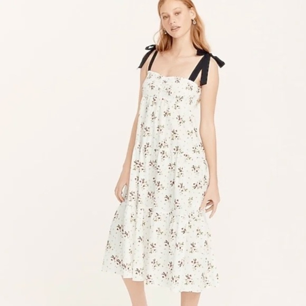 J. Crew Tie-Shoulder Smocked Dress in Strawberry Floral S Cotton Spring Easter